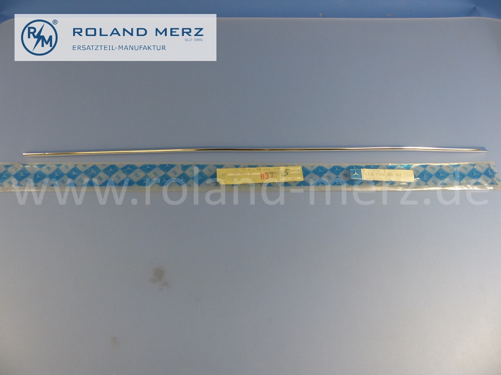 1137250382 Zierstab, Zierleiste, Türoberkante links, Mercedes W113, Pagode, 230SL, 250SL, 280SL, Länge 850mm, Original Mercedes Neuteil, NOS