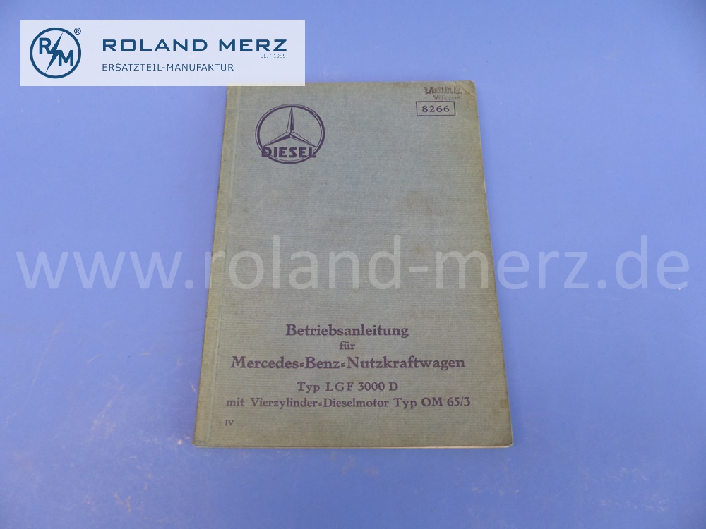 operating manual, german, prewar, Mercedes LGF3000D, OM65/3, edition 08/1938, 91 pages, No. 8266, original Mercedes document, NOS