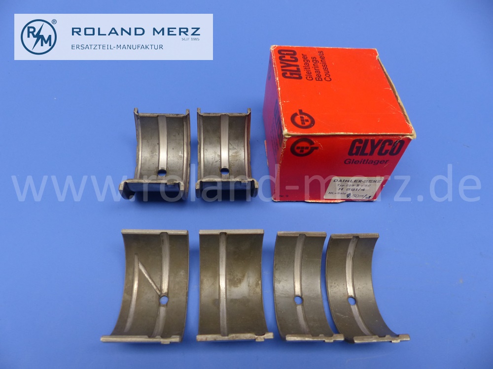 1800301497 Satz Lagerschalen Kurbelwelle, Hauptlager, unkomplett, ohne Passlager, Mercedes 220, 220S, 220Sb, 220SE, Übermaß 1,5mm, Innendurchmesser 58,5mm, Original Glyco Neuteil, NOS 