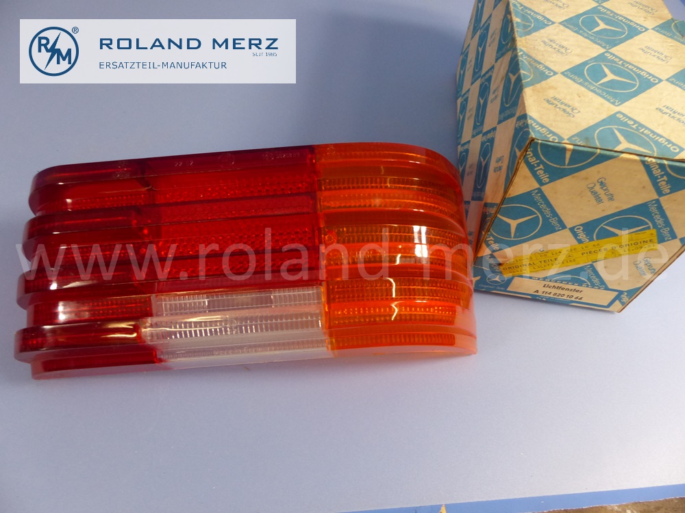 1148201066 Lichtscheibe, Lichtfenster, Lampenglas Rücklicht, rechts, neuere Version, Mercedes W114, W115, Strich 8, Original Mercedes Neuteil, NOS
