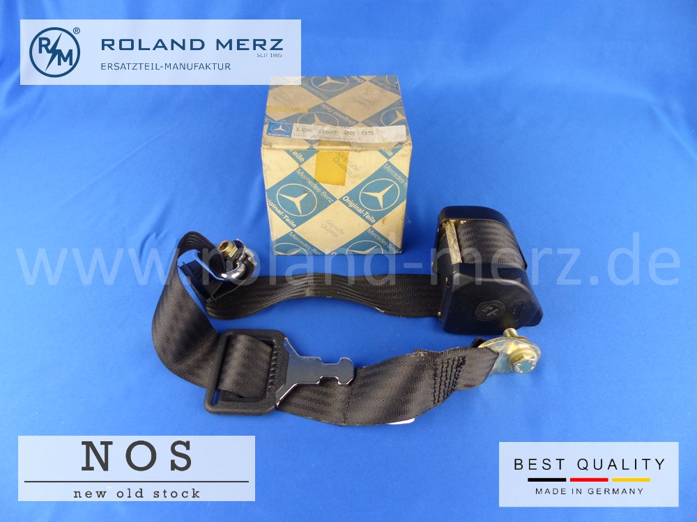 P1120842 126 860 28 85 Sicherheitsgurt ohne Verschluss für Beifahrersitz Mercedes 280 S, SE, SEL, 380SE, 500SE, 500SEL und 300 SD Turbodiesel Original MB-Neuteil NOS