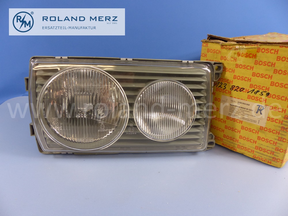 1238201859 Bosch Leuchteinheit, Scheinwerfer, H4, rechts, Rechtsverkehr, Mercedes W123, Original Mercedes Neuteil, NOS 