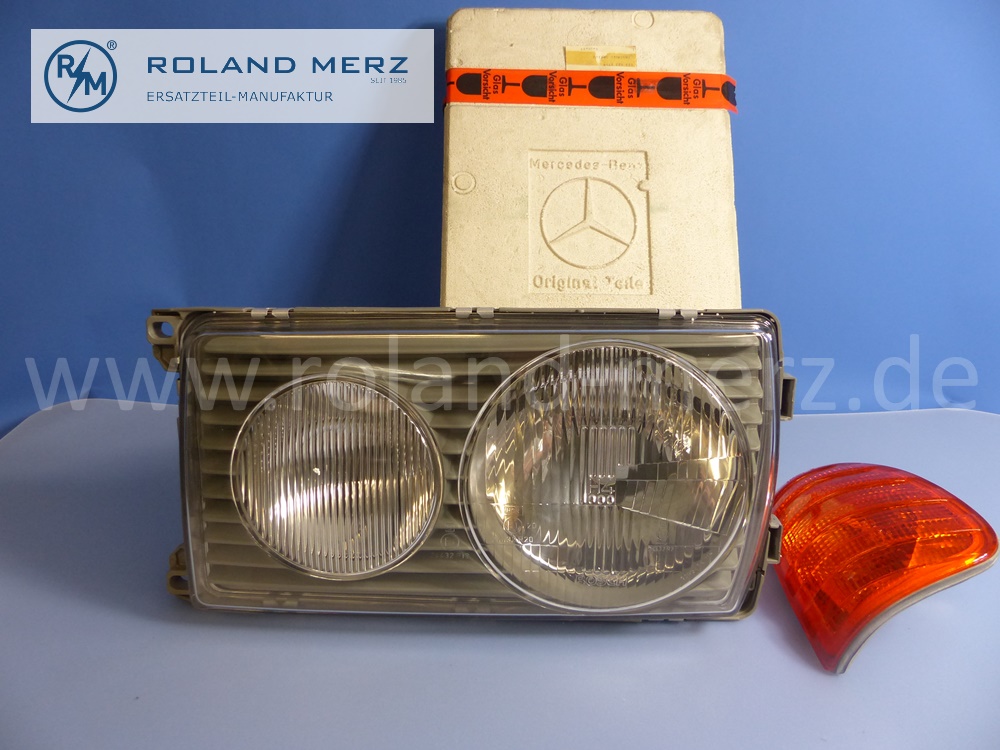 1238201759 Bosch Leuchteinheit, Scheinwerfer, mit Blinkleuchte, H4, Leuchtweitenregulierung, links, Rechtsverkehr, Mercedes W123, Original Mercedes Neuteil, NOS 