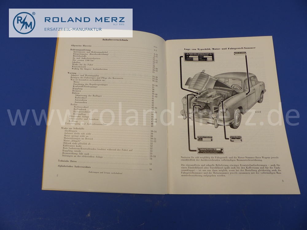 Betriebsanleitung Mercedes W128, 220SE, Ponton, Ausgabe 1958, 56 Seiten, Original Mercedes Original Dokument, NOS 