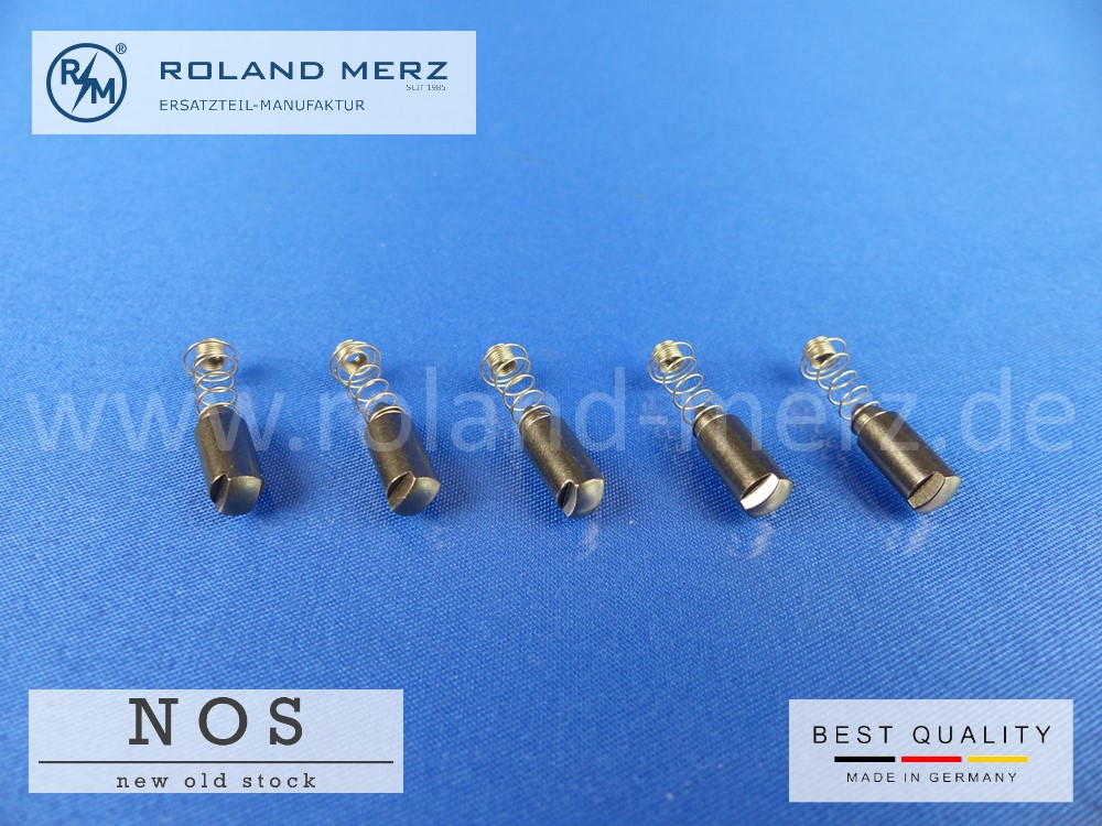 P1140258qmFbHFi431Zqm Kohlestift, Schleifkohle 5 mm ⌀ für Verteilerkappe mit Feder, 9,5 mm Länge der Schleifkohle und 22 mm Gesamtlänge.