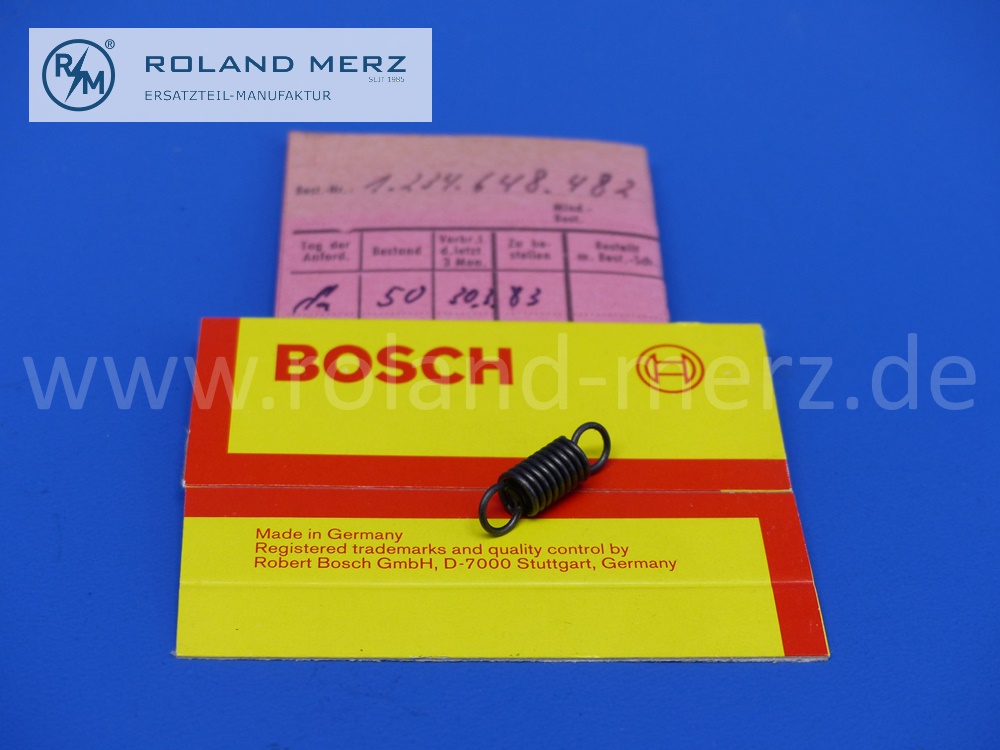 1234648482 Feder, Zugfeder, Fliehkraftverstellung, Zündverteiler, D = 0,95 mm, L = 20,98 mm, Original Bosch Neuteil, NOS 