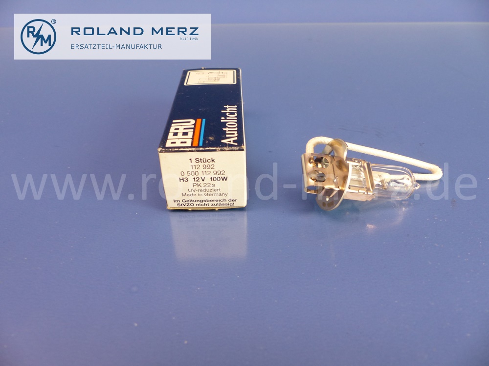 112992 Glühlampe H3 Fernscheinwerfer, 12V, 100W, PK22s, Beru 0500112992, Original BERU Neuteil, NOS 
