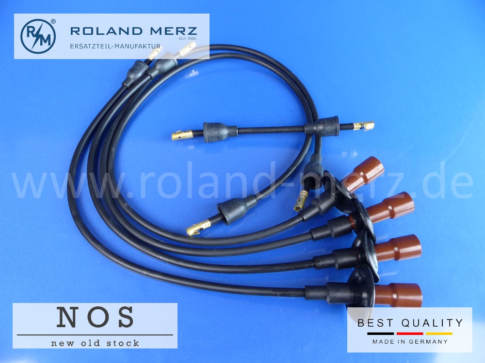P1140095 Zündkabelsatz für Porsche 356 und VW 1200 - 1500 mit den braunen Bakelit-Kerzensteckern (4mm Anschluss) NOS deutsches Qualitätsprodukt (kein China Nachbau)