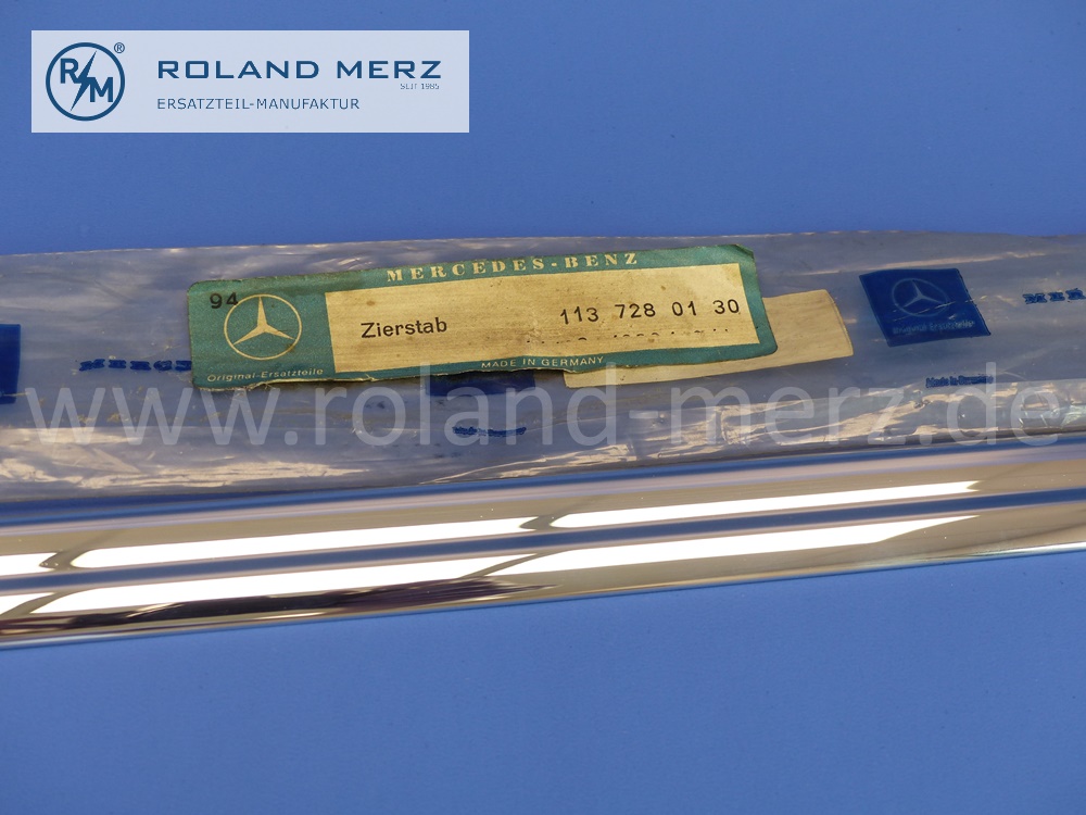 1137280130 Zierstab Bordkante Tür, Mercedes W113, Pagode 230SL – 280SL, links und rechts, Originalteil 100% passgenau, E. 1137280230, Original Mercedes Neuteil, NOS 