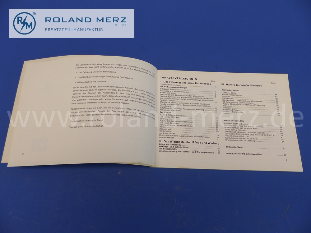 1105842396 Betriebsanleitung, Bedienungsanleitung, Mercedes W110, 230, deutsch, Ausgabe A, Juli 1965, 69 Seiten, Original Mercedes Neuteil, NOS 