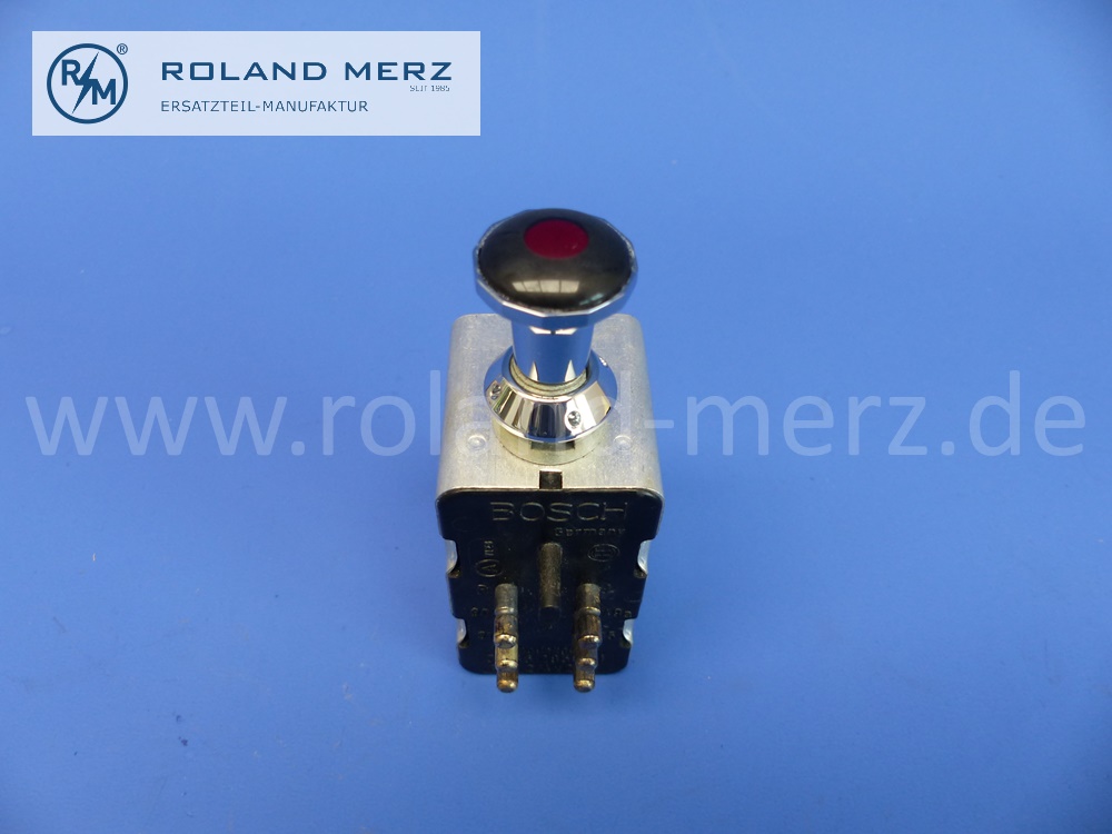 0336285001 Warnblinkschalter, Warnblinkgeber, Bosch, Warnblinkanlage 12V, 2/4 x 21W, Mercedes 190SL, 220 - 300SL, Ausführung mit beleuchtetem Chromknopf, Original Bosch Neuteil, NOS 