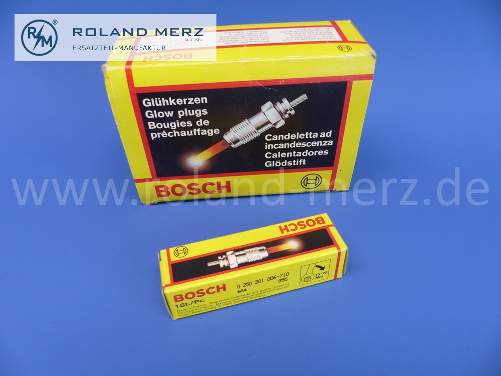 0250201006 Bosch Glühkerze, Glühstiftkerze, Alfa Romeo, Fiat, Iveco, Jeep, Renault, Seat, Citroen, Winnebago, Original Bosch Neuteil, NOS 