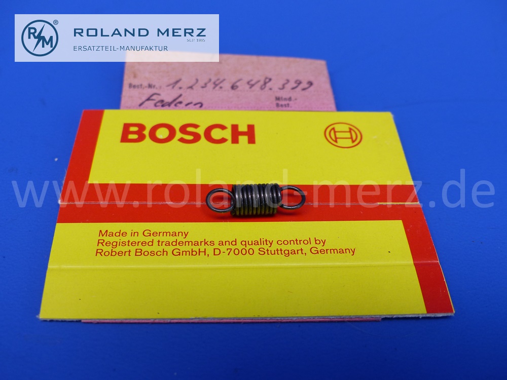 1234648399 Feder, Zugfeder, Fliehkraftverstellung, Zündverteiler, D = 0,8 mm, L = 19,75 mm, Original Bosch Neuteil, NOS 