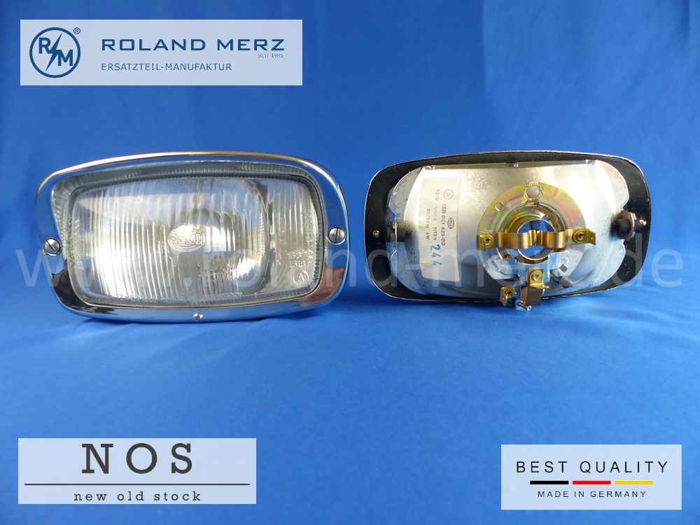 Hella Zusatzscheinwerfer 1 SB 001 425 -001 für Porsche 906 und BMW 3200 CS Bertone vollverchromt 170 mm Breite X 90mm Höhe Neuteil / NOS 