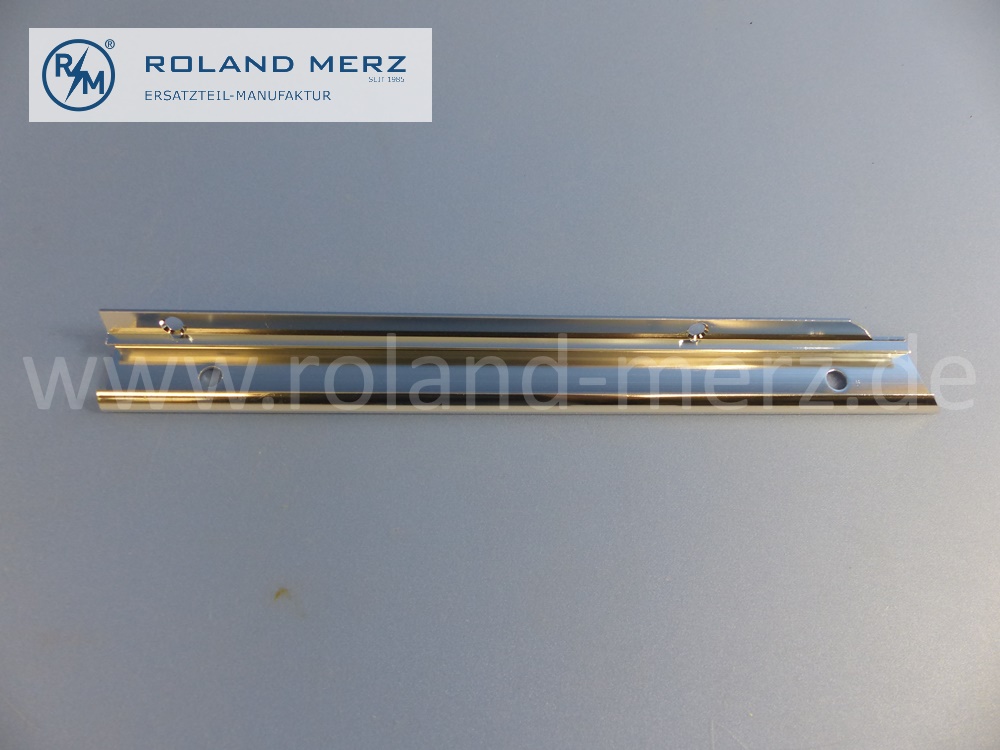 1077250965 Schiene, Abdichtschiene, Chromschiene, Fensterrahmen Tür, vorne links, Länge 285mm, Mercedes R107 roadster, SL, Original Mercedes Neuteil, NOS