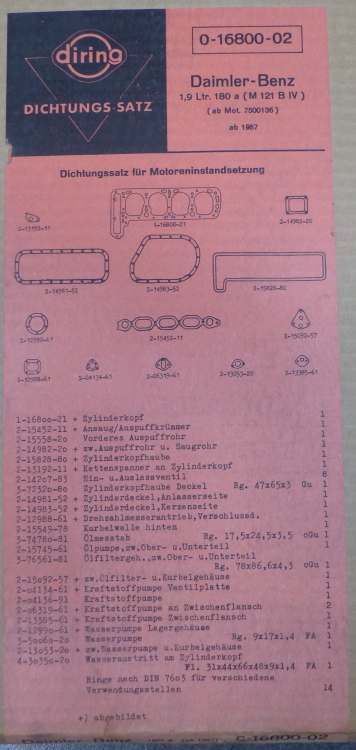 Motor Dichtsatz Elring, Mercedes Vergl.-Nr. 121 586 10 90 für 180a /b