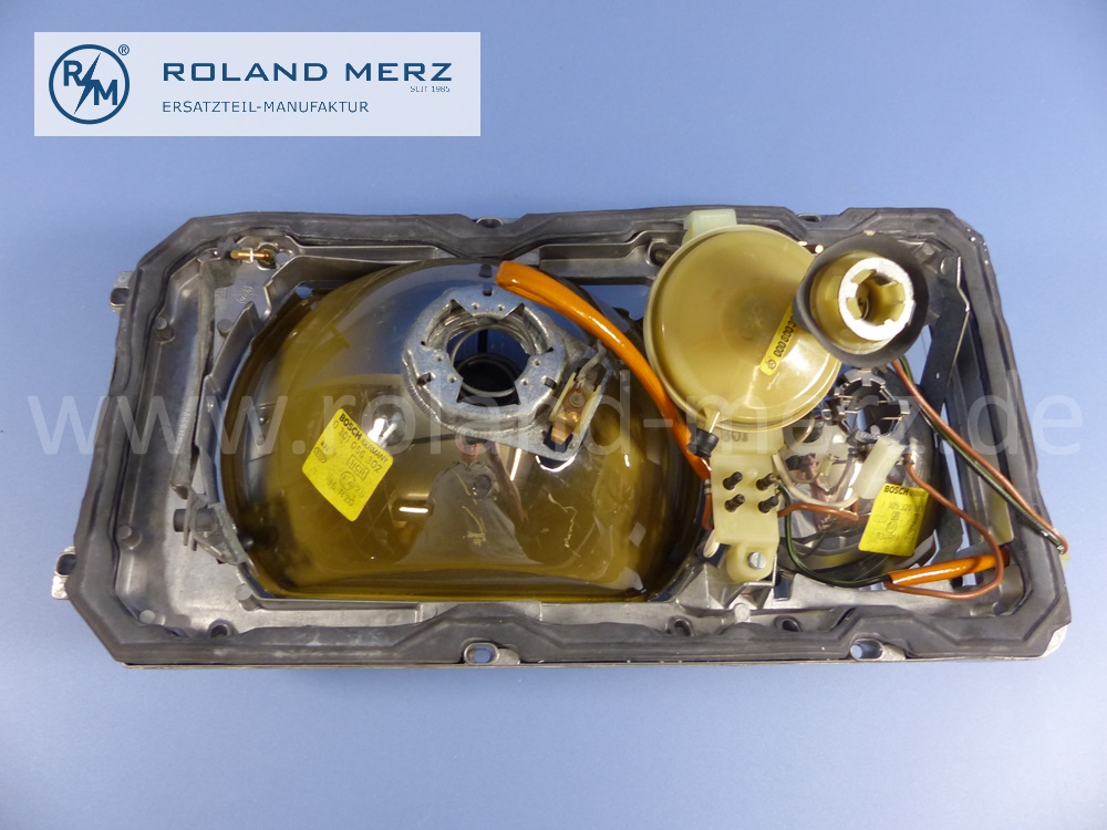 1168205861 Bosch Leuchteinheit, Scheinwerfer, H4, rechts, Leuchtweitenregulierung, mit Blinkleuchte, Rechtsverkehr, Mercedes W116, Original Mercedes Neuteil, NOS 