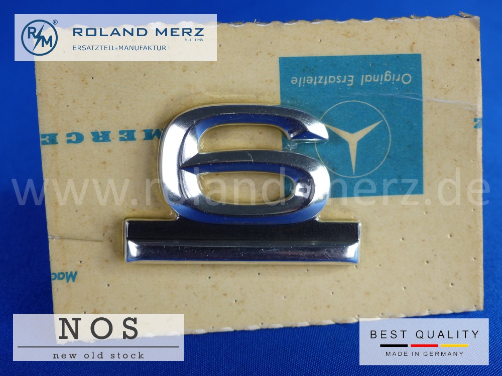 114 810 01 69 Schild 6 Zylinder auf Heckdeckel für Mercedes 230.6 original Neuteil/NOS