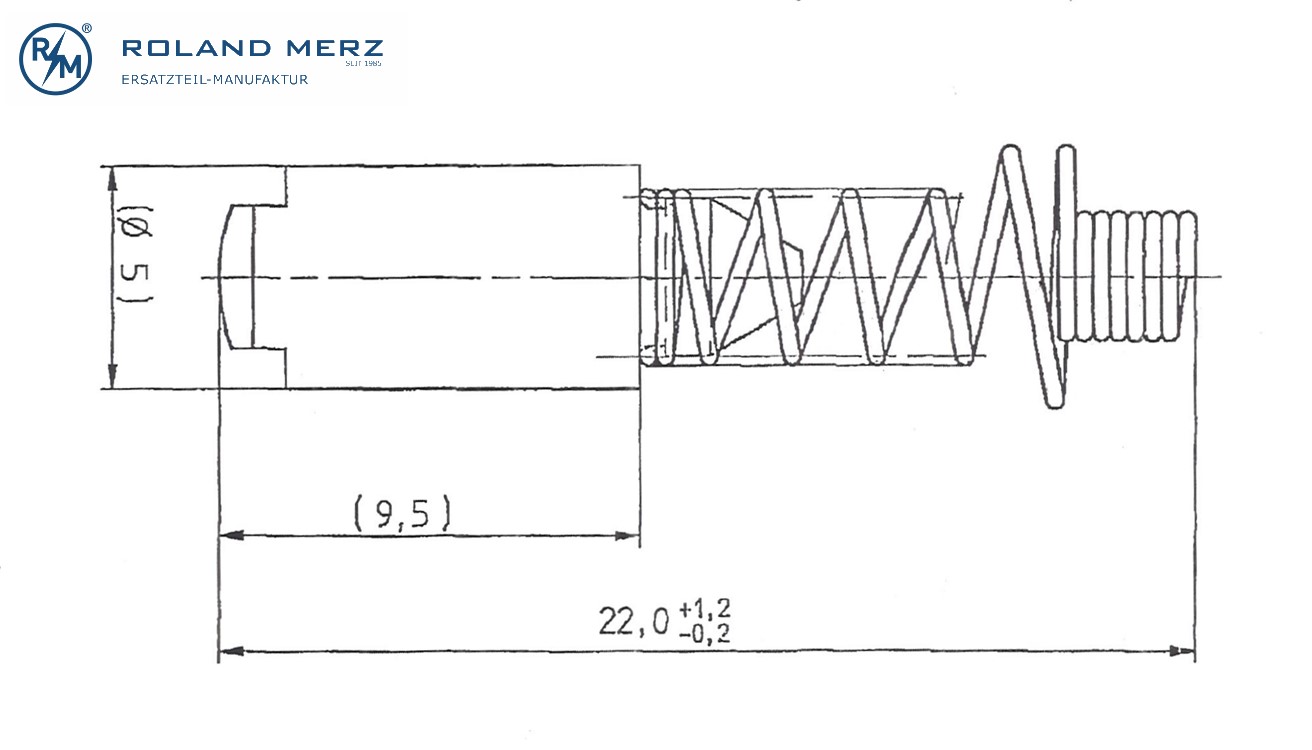 Kohle Kohlestift, Schleifkohle 5 mm ⌀ für Verteilerkappe mit Feder, 9,5 mm Länge der Schleifkohle und 22 mm Gesamtlänge.