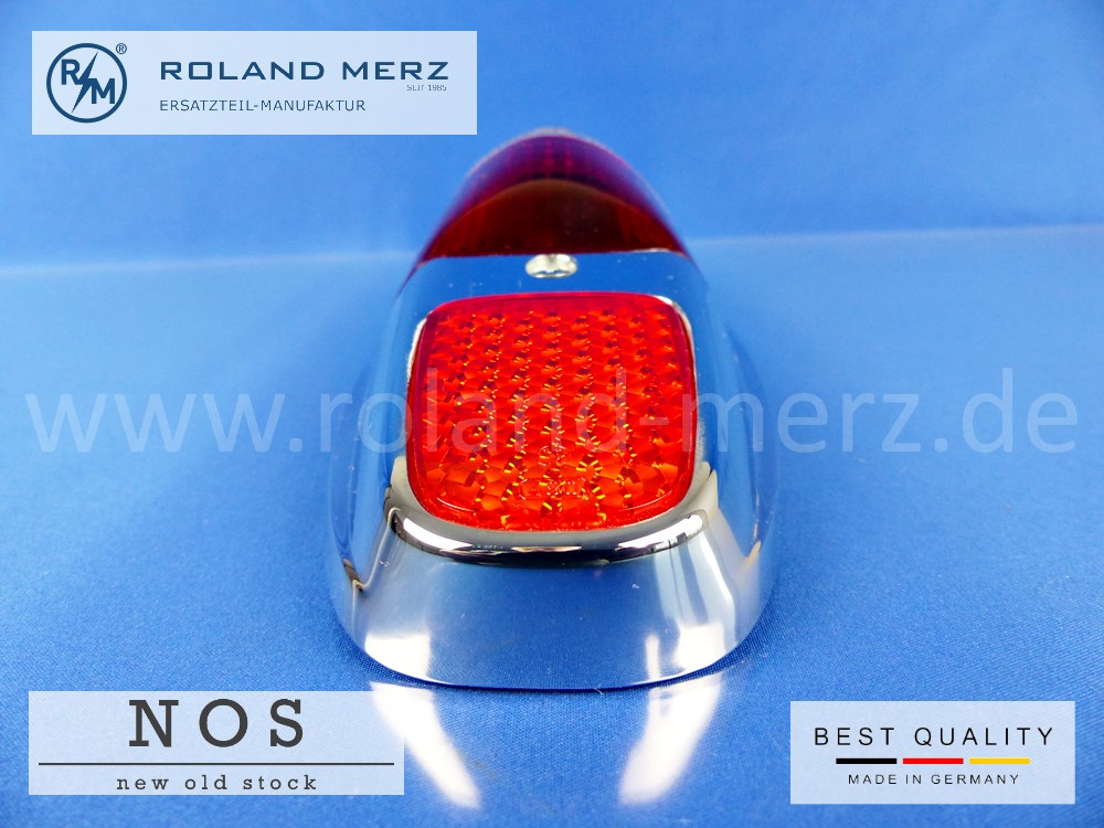 120 826 00 52 Rücklichtdeckel Originalausführung in Metall rot-weiß-rot für Mercedes 180b,c, Db, Dc, 190b, Db