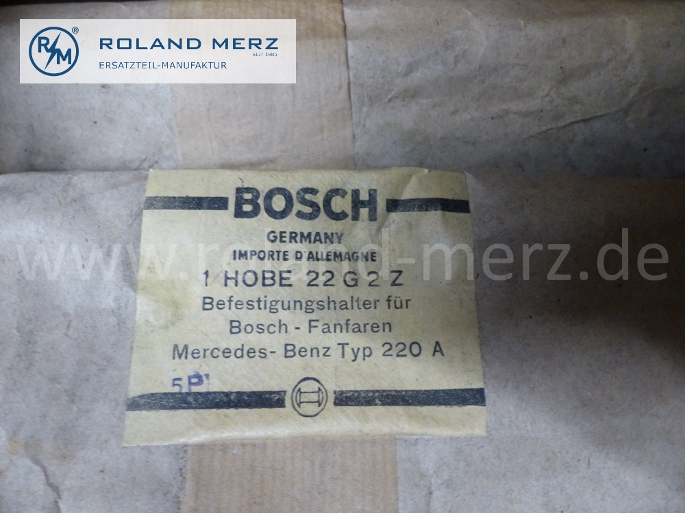1HOBE22G2Z Befestigungshalter Bosch Fanfare, Mercedes 220A, Befestigung am Kühler, mit Befestigungsmaterial, Original Bosch Neuteil, NOS 