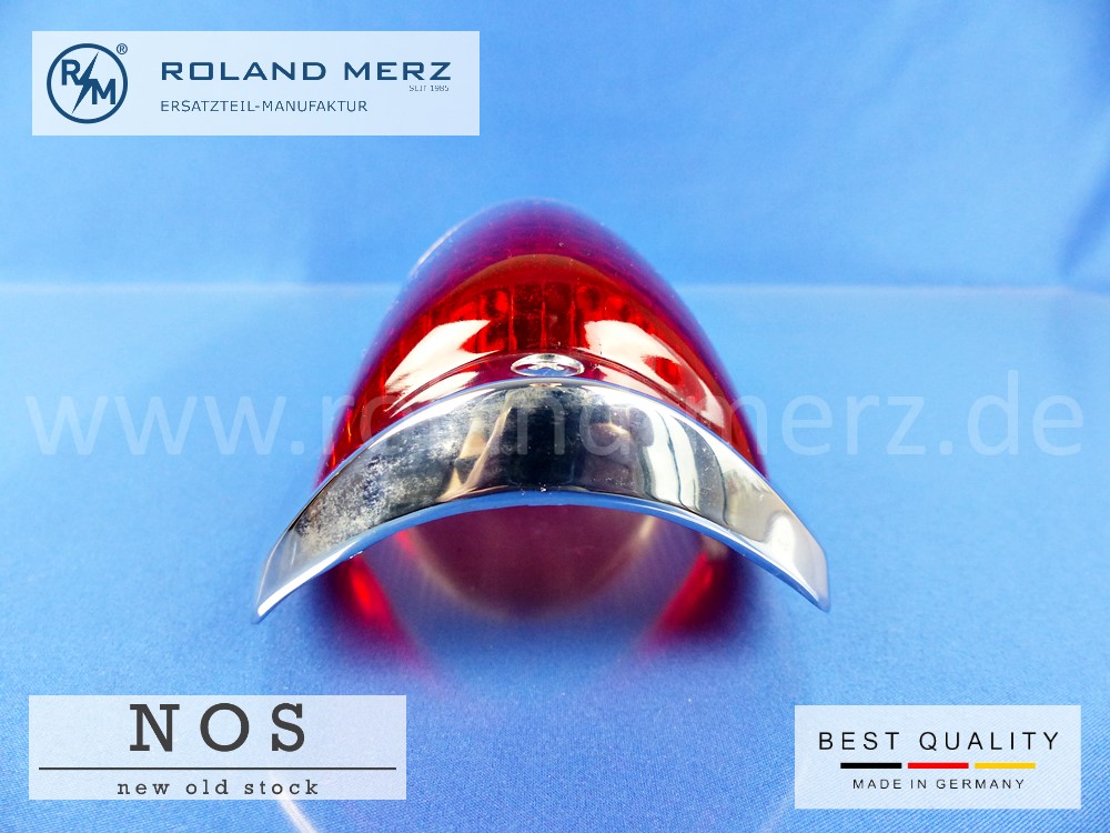 120 826 00 52 Rücklichtdeckel Originalausführung in Metall rot-weiß-rot für Mercedes 180b,c, Db, Dc, 190b, Db