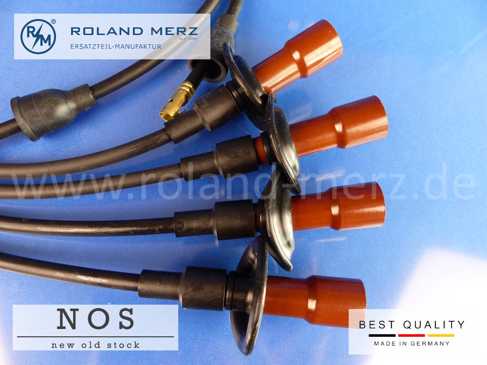 P1140097 Zündkabelsatz für Porsche 356 und VW 1200 - 1500 mit den braunen Bakelit-Kerzensteckern (4mm Anschluss) NOS deutsches Qualitätsprodukt (kein China Nachbau)