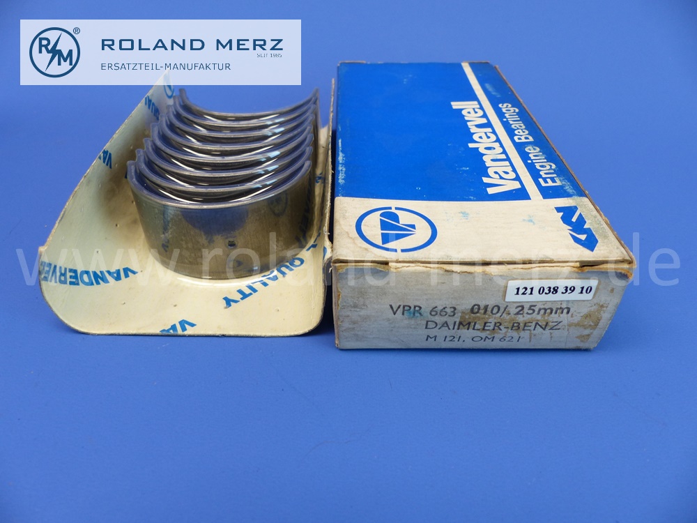 1210383910 Satz Pleuellager, Pleuellagerschalen, Vandervell, Reparaturstufe I, 51.75mm, Mercedes M121, OM621, 190SL, 180a, 180b, 180c, 190, 190b, 190c, E. 1210300160 / 1215860103, Original Vandervell Neuteil, NOS 