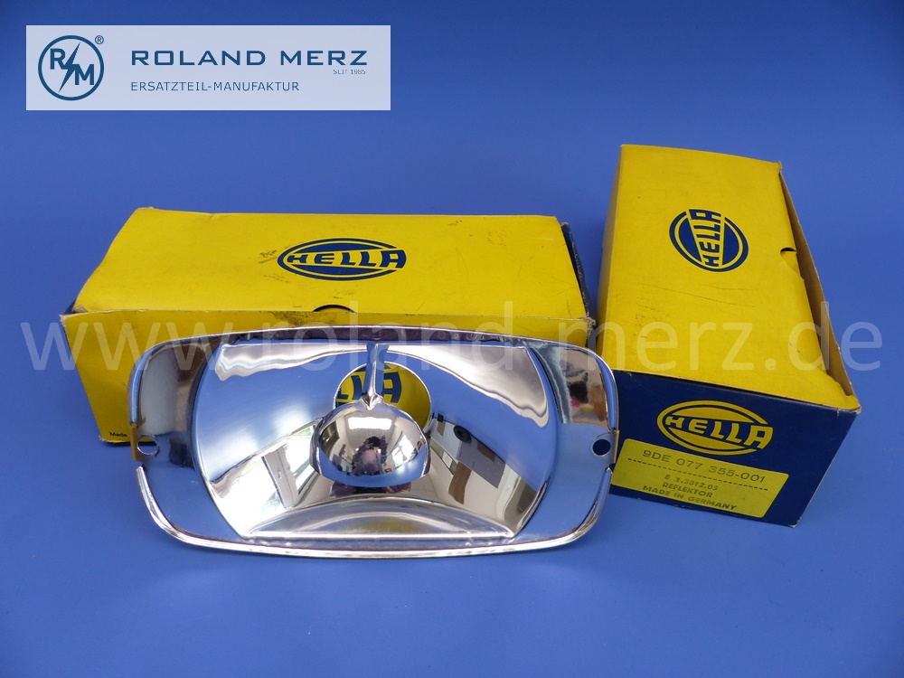 E1381203 Hella Reflektor Nebelscheinwerfer 145ZN-1 und 145ZNX-1, Mercedes 190SL, 300SL und Porsche 356, 9DE077355-001, Länge 165mm, Höhe 90mm, Original Hella Neuteil, NOS