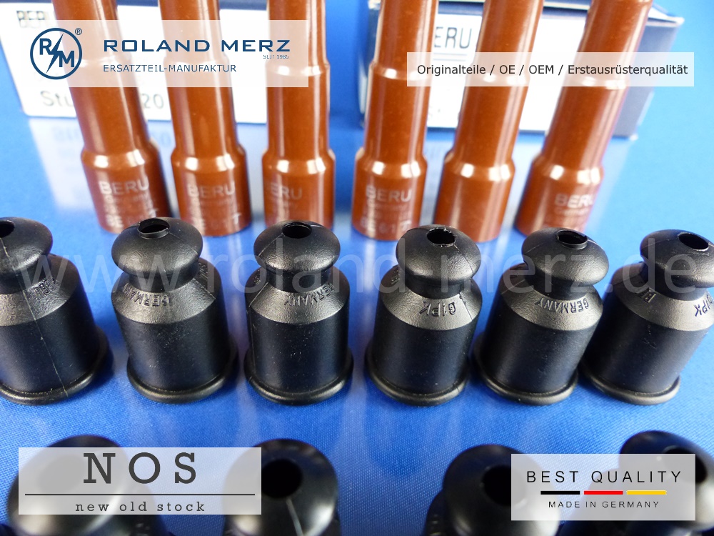 62mm-Kerzenstecker07 6-Zyl. Satz Beru BE 6/1 Zündkerzenstecker entstört mit Beru G1PK und G4P7 Wasserschutzkappe