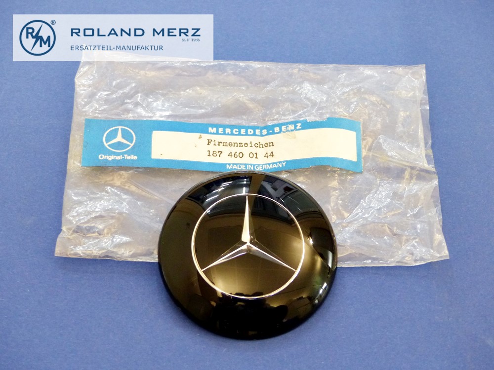 1874600144 Firmenzeichen im Lenkrad schwarz für Mercedes 170 S-D, 170Sb, 170DS, 220, 180 – 220SE, 190SL, 300, 300c, 300b, 300d, 300S, 300SC, 300SL Roadster, Original Mercedes-Neuteil, NOS