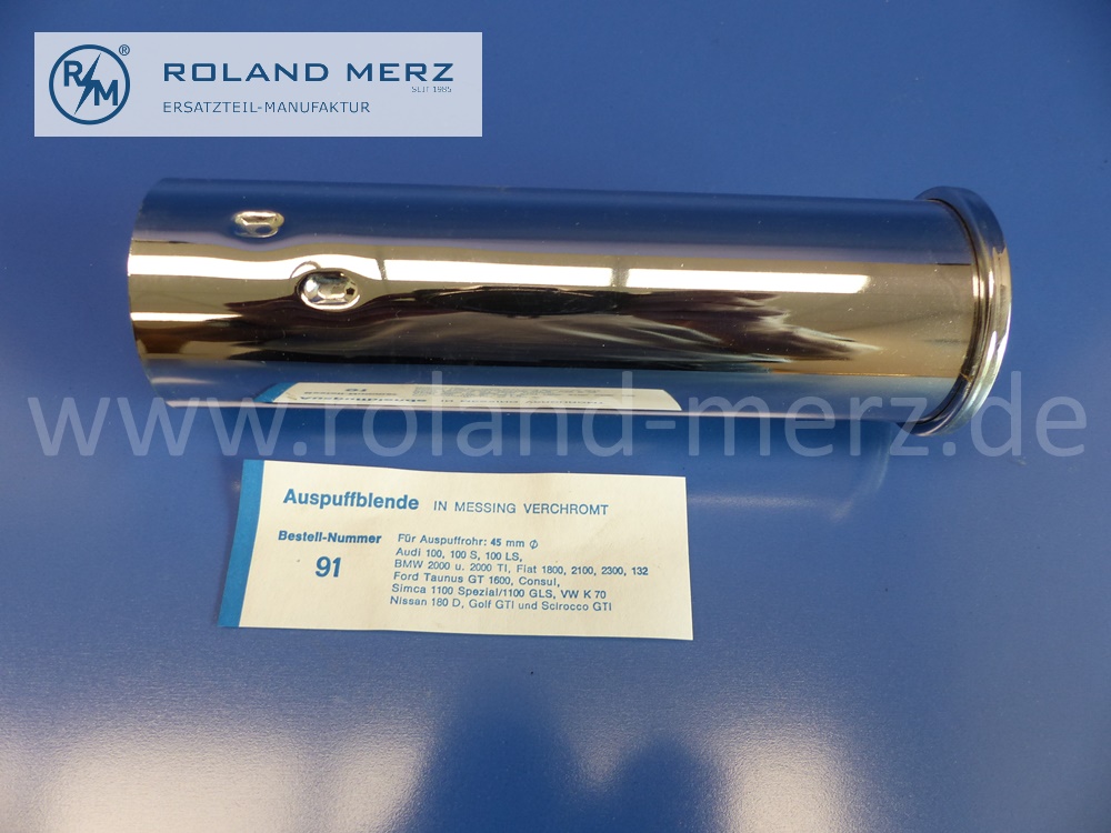 Auspuffblende, Blende Auspuff, Messing verchromt, für Auspuffrohr 45mm, Audi, BMW, Fiat, Ford, Simca, Nissan, VW GTI, Original Neuteil, NOS 