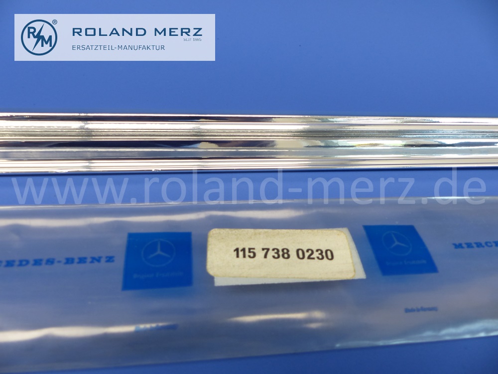 1157280230 Zierstab an Bordkante rechts, Mercedes W114, Strich Acht Coupé, 250C, 250CE, 280C, 280CE, Länge 940 mm, original Mercedes Neuteil, NOS 