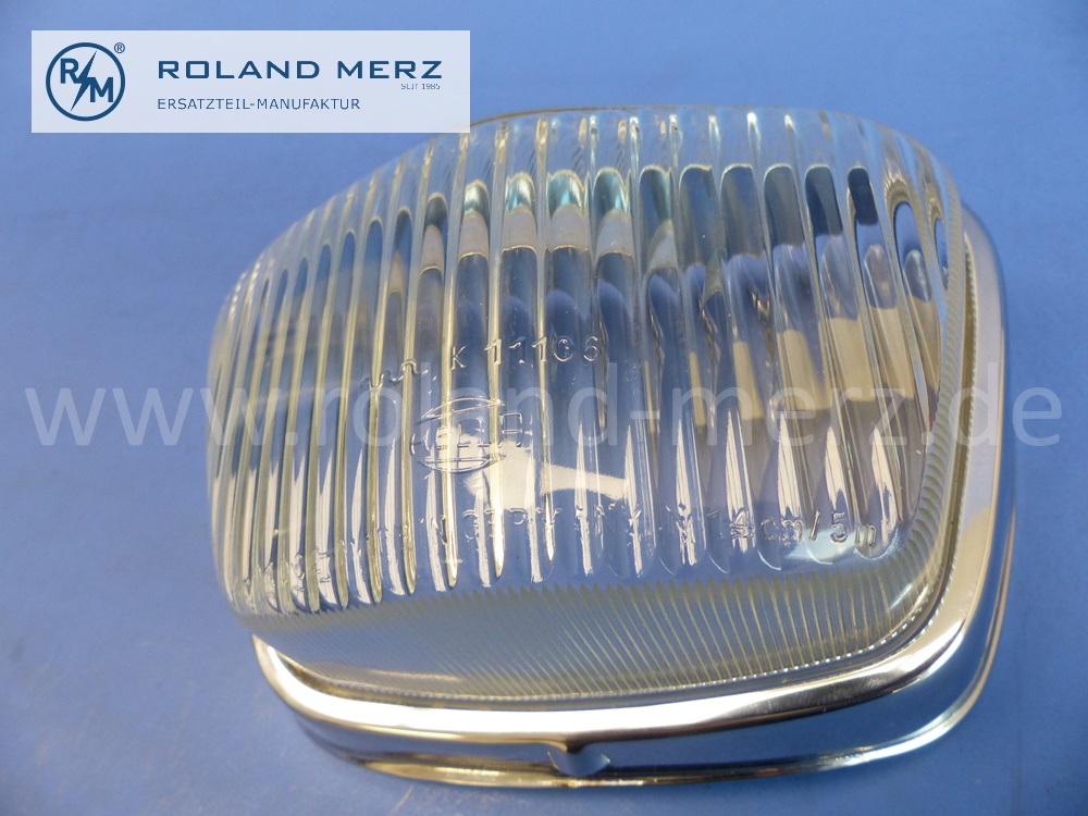 1108220790 Gehäuse Nebelscheinwerfer, Lampengehäuse links mit Glasscheibe und Dichtrahmen, Mercedes W110, 190c – 200D, Heckflosse, Original MB-Neuteil, NOS 