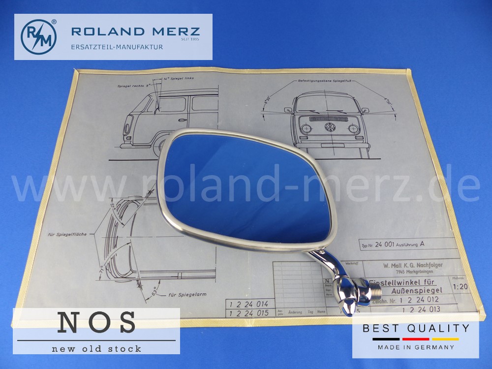P1110938 Außenspiegel links verchromt für VW Bus T2 NOS (Originalteil, keine Repro) Vergl.-Nr. 211857513