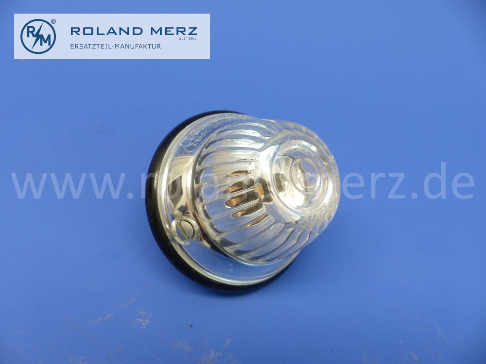 K12656 Blinkleuchte komplett, Hella 3297 weiß, 0617 IA, 18W, seltene Ausführung in Klarglas für Mercedes W120, W121 (USA), Puch Haflinger, Original MB-Neuteil NOS