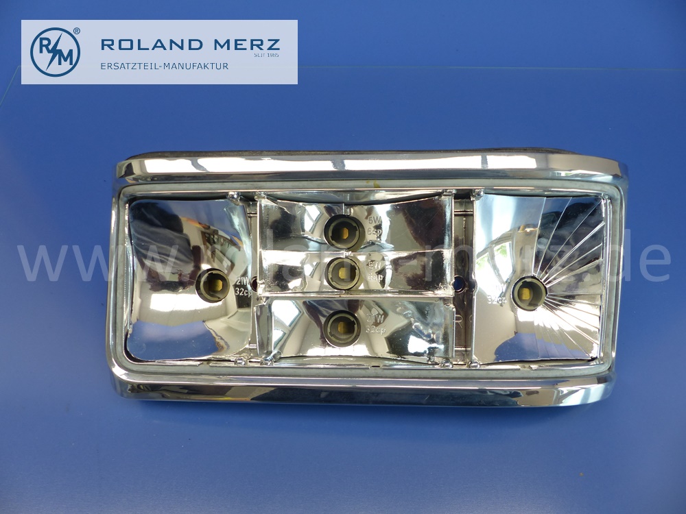1158202064 Hella Heckleuchte rechts, Lampenträger vollständig mit Reflektor, Dichtung und Zierrahmen ohne Lichtscheibe, Mercedes W114, W115, Strich 8 Serie 1, Original Mercedes Neuteil, NOS