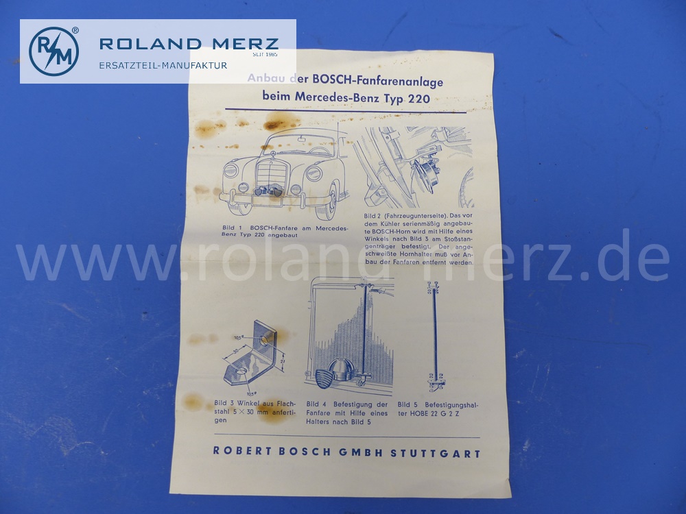 1HOBE22G2Z Befestigungshalter Bosch Fanfare, Mercedes 220A, Befestigung am Kühler, mit Befestigungsmaterial, Original Bosch Neuteil, NOS 