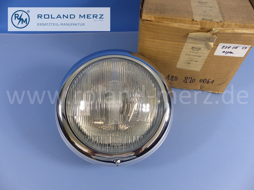 1808200061 Bosch lighting unit, headlamp, with ornamental ring, asymmetric, Mercedes W105, W120, W121, W128, W180, Ponton, original Mercedes spare-part, NOS