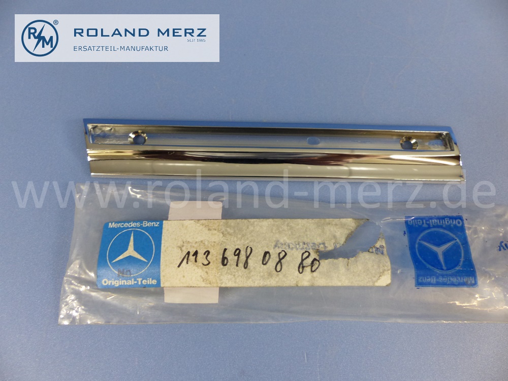 1136980880 Zierstab, Zierleiste, rechts, zwischen Tür und Hinterkotflügel, Länge 175mm, Mercedes W113, Pagode, MB 230SL, 250SL, 280SL, Original Mercedes Neuteil, NOS