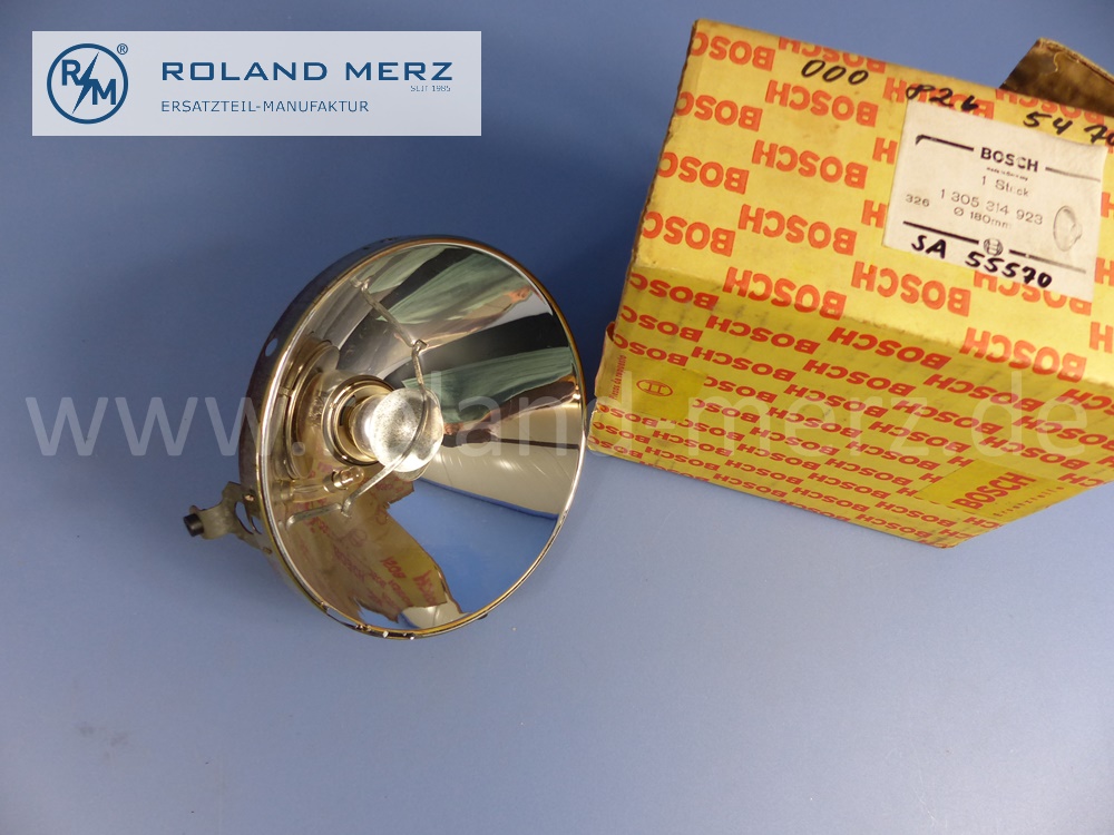 0008265478 Bosch reflector head lamp left and right, H4, Mercedes W114, W115, Strich 8, SA 55570, original Mercedes spare-part, NOS