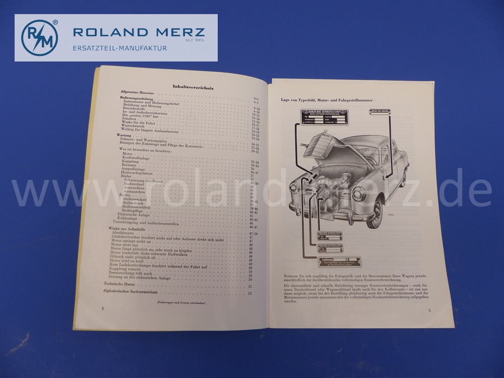 Betriebsanleitung Mercedes W120, 180D, Ponton, Ausgabe 1956 / 1958, 52 Seiten, Original Mercedes Original Dokument, NOS 