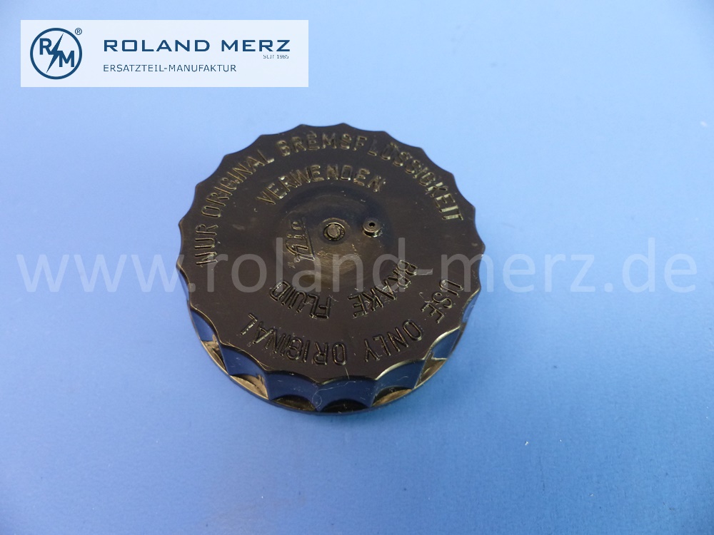 0004313233 Behälterverschraubung, Verschlusskappe, Verschlussdeckel Bremsflüssigkeitsbehälter für Mercedes Ponton, 190SL, 250SL usw., ATE Originalausführung schwarz mit Belüftung und Dichtung, ( E 0004315133 ), Original Mercedes Neuteil, NOS 