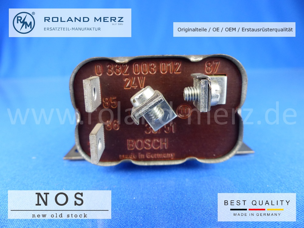 0-332-003-012-04 Relais 0 332 003 012 Bosch 24 Volt (SH/SE 20A3) Mercedes 000 542 17 19 für 309, 311, 312, 328, 335, 336 Bosch NOS Neuteil im Metallgehäuse