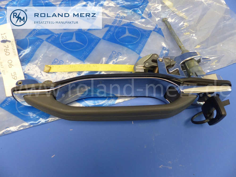 1267600659 Türgriff rechts, mit Schlüssel, Werkstattausführung, beliebige Schließung, Mercedes W126, Original Mercedes Neuteil, NOS 