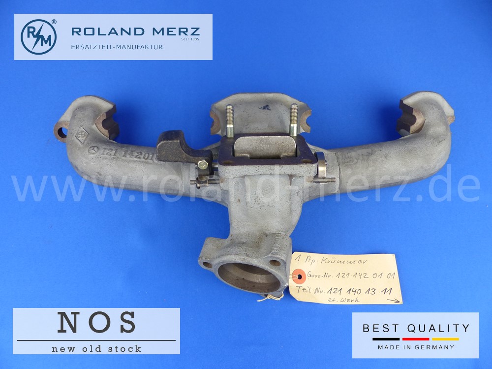 1211401311 exhaust manifold with heater flap, Mercedes 121 140 13 11, MB M121, 180a, 180b, 180c, 190, 190b, original MB spare part, NOS