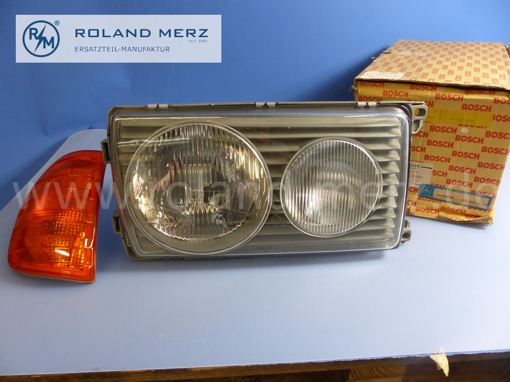 1238203261 Bosch Leuchteinheit, Scheinwerfer, mit Blinkleuchte, H4, rechts, Rechtsverkehr, Mercedes W123, Original Mercedes Neuteil, NOS 