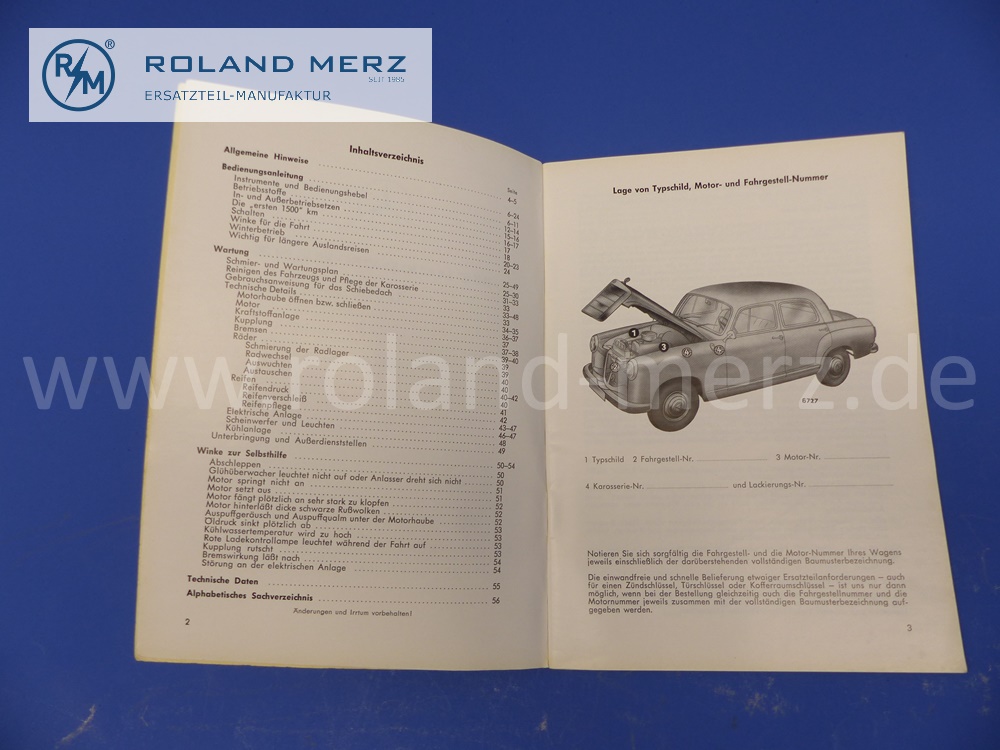 Betriebsanleitung Mercedes W120, 180Dc, Ponton, Ausgabe 1961, 56 Seiten, Original Mercedes Original Dokument, NOS 