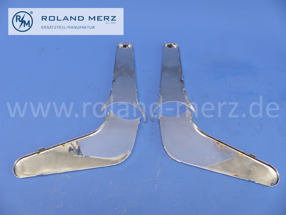 108913 Teilesatz Abdeckung Sitzbeschlag, Chrom, links / rechts, Oberteil / Unterteil, Mercedes W108, W109,W110, W111, W114, W115, original Mercedes Neuteil, NOS 