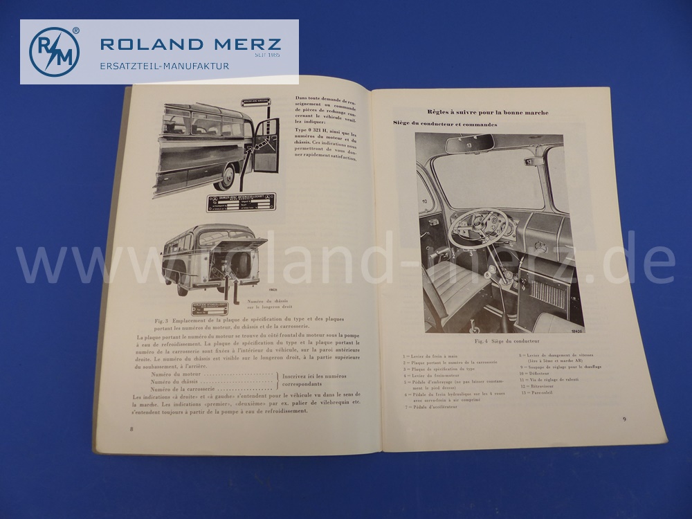 operating manual, french, Mercedes O321H, OM321, edition 01/1956, 76 pages, edition A, original Mercedes document, NOS 
